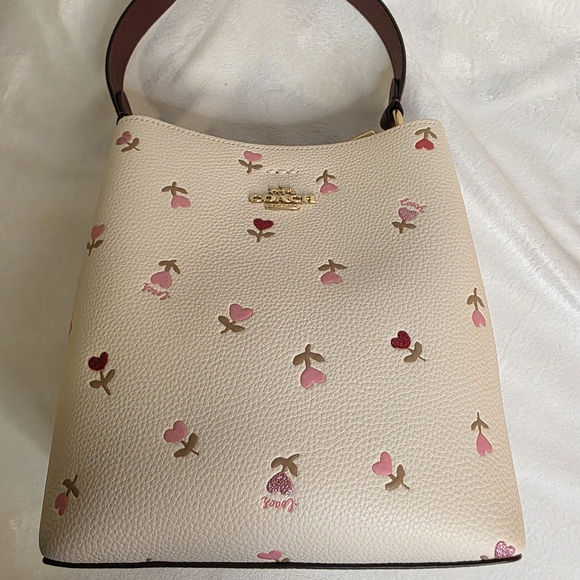 Coach Cream and Pink Floral Women's Bag - Picture 4 of 16